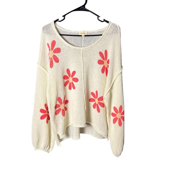 POL Sweaters - POL Women’s Sweater Size M – Cream with Pink Floral Print